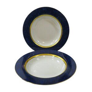 TWO (2) RETRONEU IMPERIAL COLLECTION '95 Blue 22K Gold Band 8.5" Low Bowls